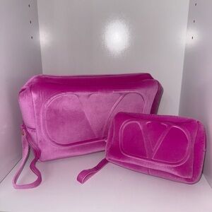 Valentino Fuchsia Velvet Cosmetic Bag Set